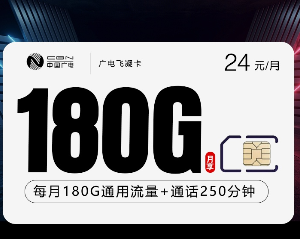 24元月费180G+250分钟的 “流量自由” 套餐，这波羊毛可以薅